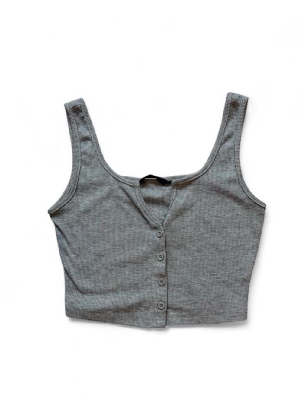 Gray Button Up Crop Tank Top